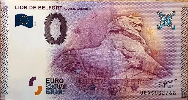 Billet 0 Zero Euro  Souvenir Touristique  Le Lion De Belfort  2015