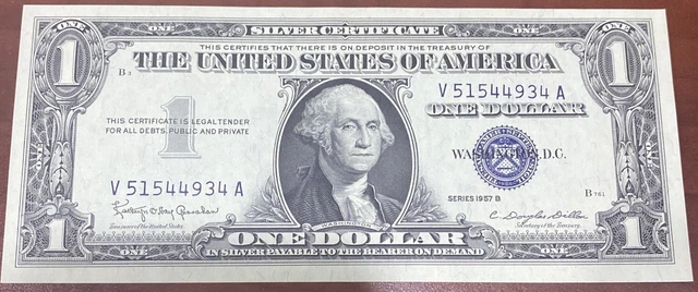Crisp United States Silver Certificate 1$ Bill 1957 B Series Extremely Fine Blue