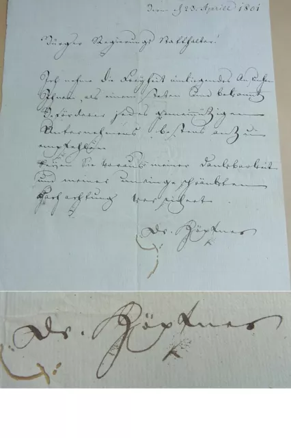 Schriftsteller Johann Georg Albrecht HÖPFNER (1759-1813): Brief BERN 1801