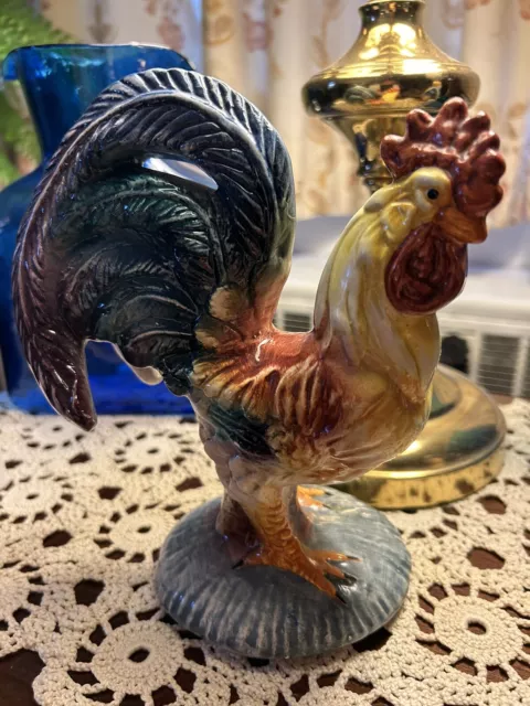 Vintage Rooster Glossy Ceramic Figurine Farmhouse Country Decor 7x6x3