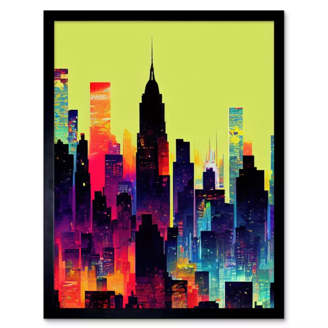 New York Graphic Skyscraper Cityscape Framed Wall Art Picture Print 12x16