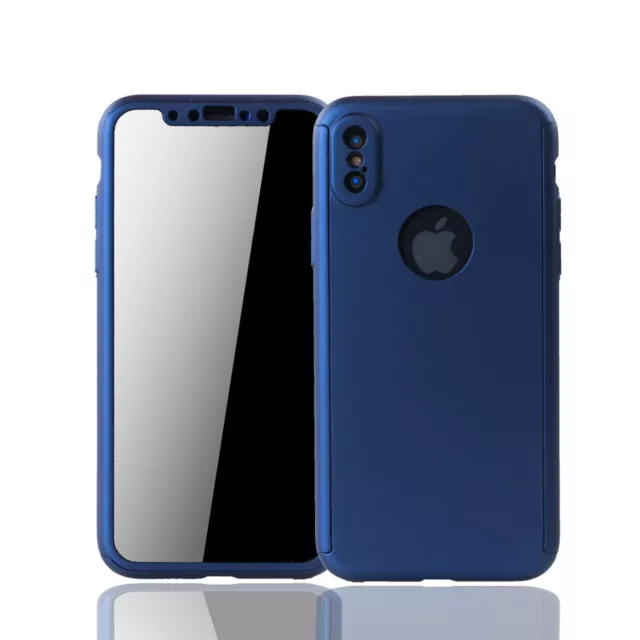 Schutz Handy Hülle für Apple iPhone X Full Case Cover Displayschutz Bumper Blau