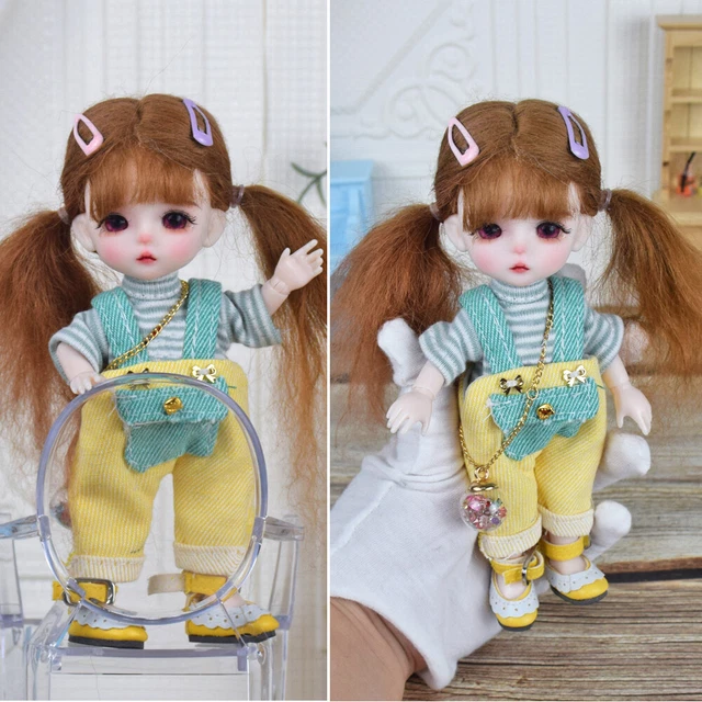 Mini 1/8 BJD Doll Cute Girl Face Makeup Wigs Outfit Shoes Full Set Toy for Kids