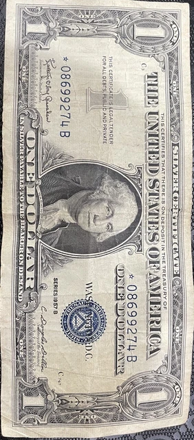 1957 One Dollar Blue Seal Series B Note Silver Certificate Old US Bill $1 Money