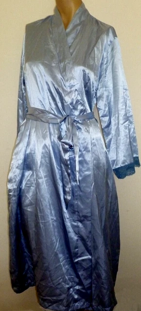 Abito lungo raso blu avvolgente taglia 14/16 tosse pizzo profondo finitura polsino 2 tasche
