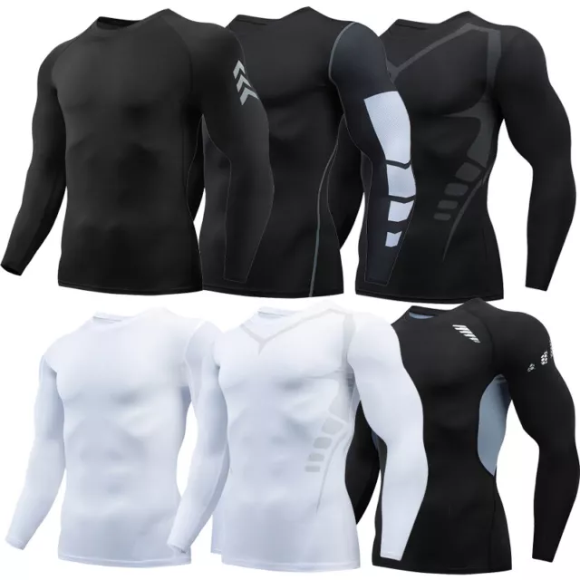 Mens Long Sleeve Compression Base-layer Shirts Fitness Sports Quick Dry T-Shirts