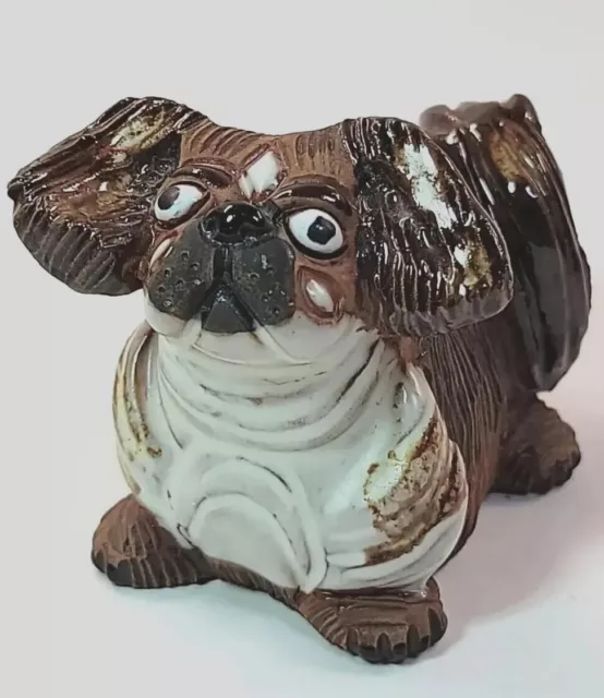 Casals Clay Pottery Pekingese Dog Figurine Hand Made In Peru Signed Vintage 1997