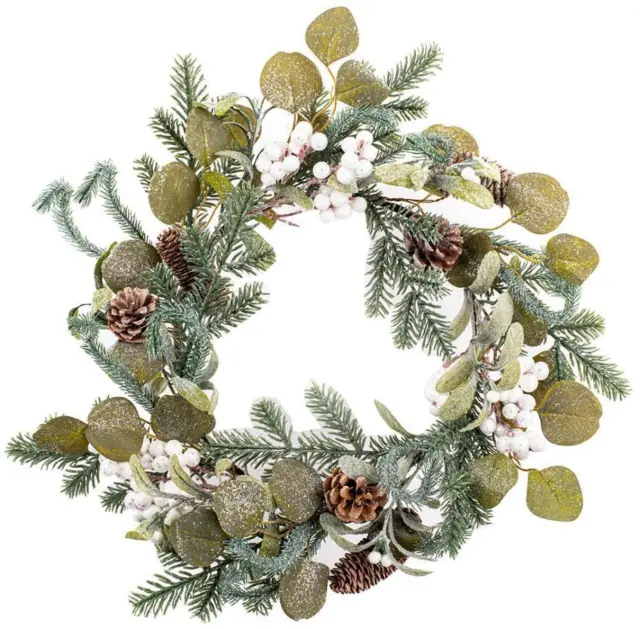 50cm Eucalipto & Misteltoe Decorativo Navidad Corona Purpurina