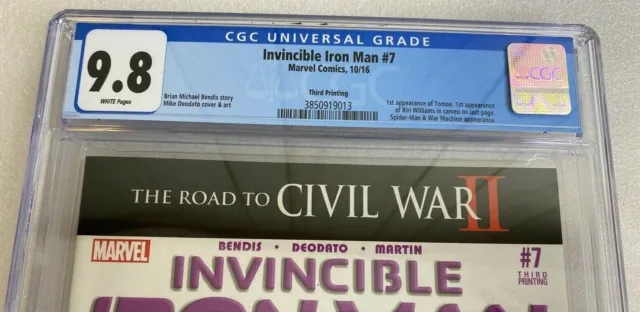 Invincible Iron Man #7 - CGC 9.8 - 3rd printing - 1st cameo app Riri Williams 2