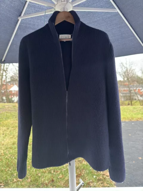 Maison Margiela Heavy Ribbed Wool Zip Up Cardigan Cammioneur Size XL Navy Blue