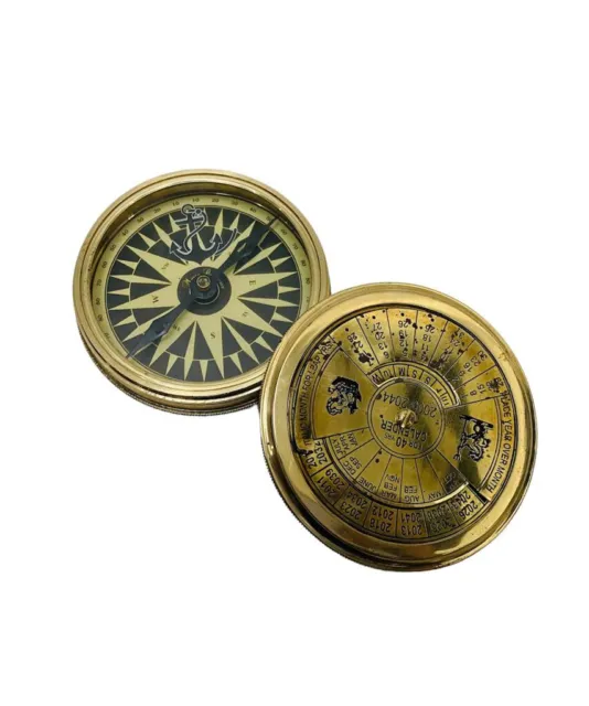 3'' Brass 100 Year Calendar Pocket Compass Collectible Decorative Gift Item