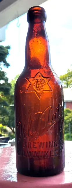 Amber Val Blatz Brewing Company, Milwaukee with Star of David, pint beer bottle