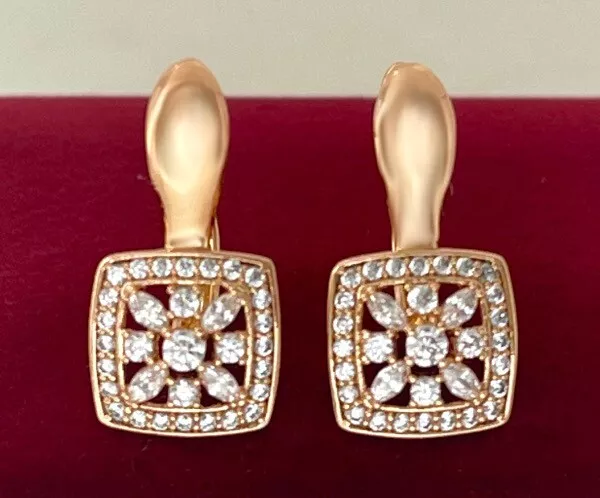Luxus Ohrringe Creolen Zirkonia Kristalle 750er Gold 18K vergoldet Damen