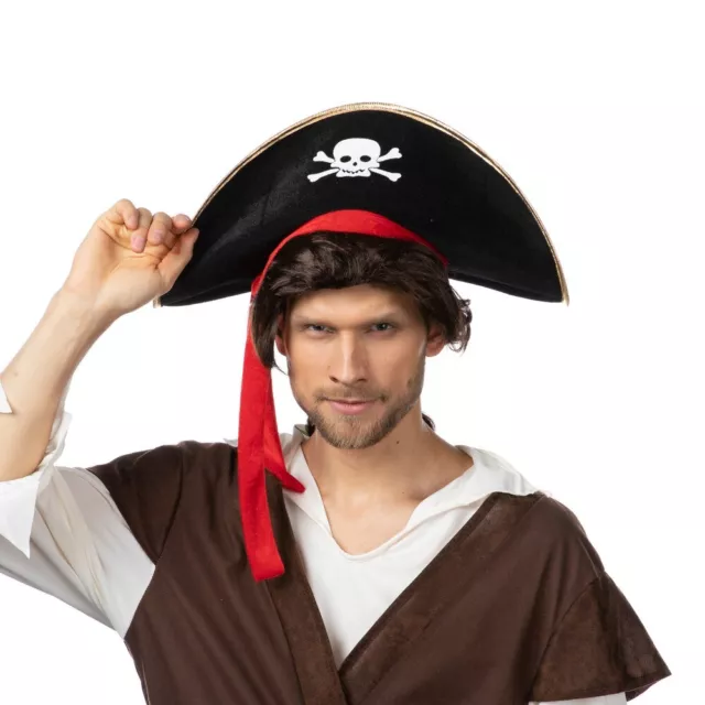 Pirate Hat with Red Ribbon Fancy Dress Costume Seven Seas Costume Hat Unisex