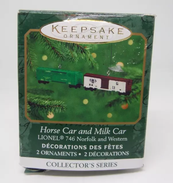 Hallmark Horse Car And Milk Car Miniature Lionel Set Of 2 Die Cast Ornament NIB
