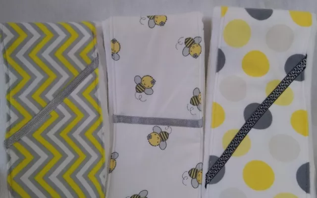 Lot de 3 chiffons rotés en tissu jaune bébé 100 % coton et flanelle flambant NEUF