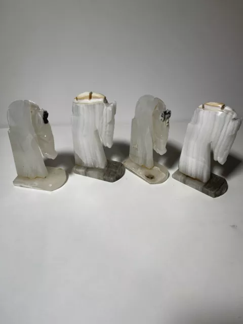 Set Of 4 Vintage Bookends Hand Carved Onyx Trojan Horse Head Marble