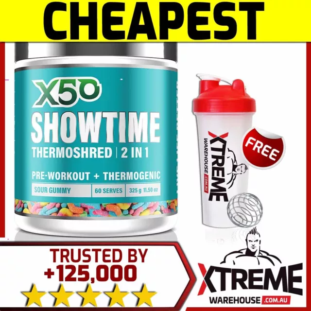 X50 Showtime 60 Srv Rasp // Thermoshred Pre Workout Fat Burner Green Tea Tribeca