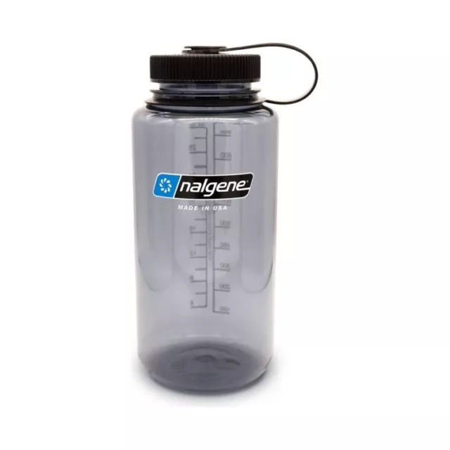 Nalgene Wide Mouth Sustain 32oz 1L Wasserflasche - grau mit schwarzer Kappe