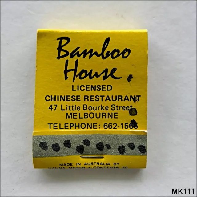 Bamboo House Restaurant 47 Little Bourke St Melbourne 6621565 Matchbook (MK111)