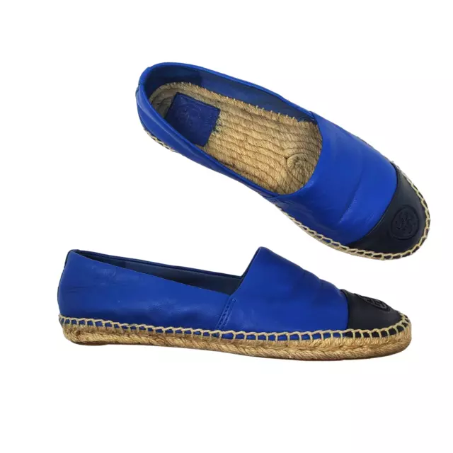 Tory Burch Leather Colorblock Flat Espadrilles Jelly Blue Tory Navy Size 7.5M