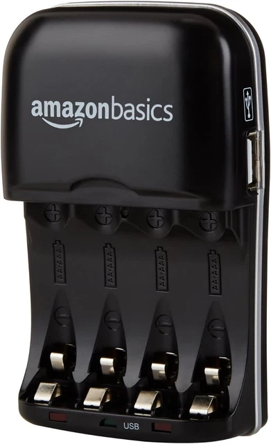 4 Slot Ni-Mh AA & AAA Battery Charger with Indicator Leds, with USB Port, Black
