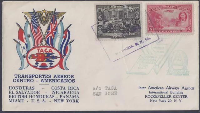 Nicaragua 1939 Will Rogers Stamp On First Flight Cover To Honduras & Usa