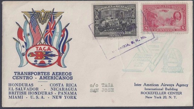 Nicaragua 1939 Will Rogers Stamp On First Flight Cover To Honduras & Usa