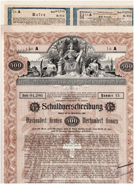 ...Residenzstadt Wien/ Vienna 1902, bond 400 Kronen, top-deco, uncancelld/ coup