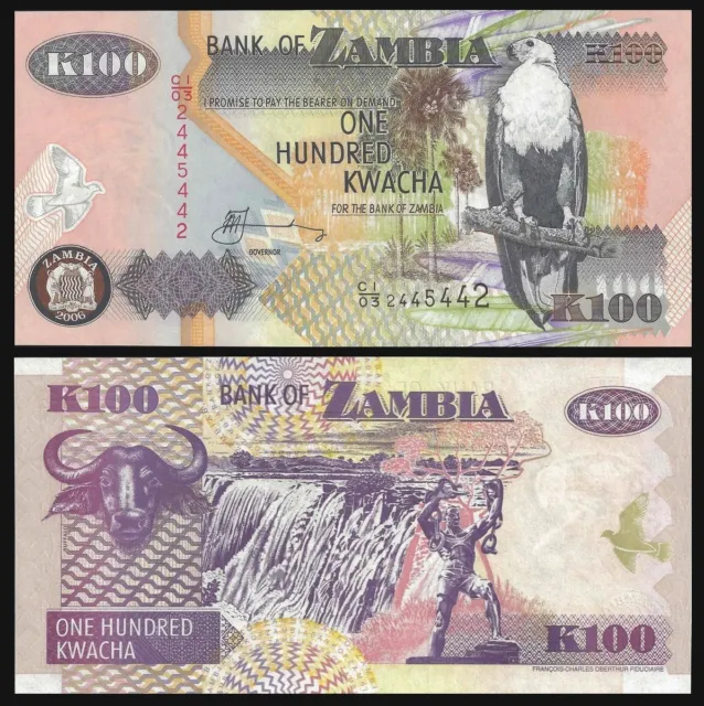 Zambia 100 Kwacha, Banknotes Money, 2006-2009, P-38, banknote, UNC