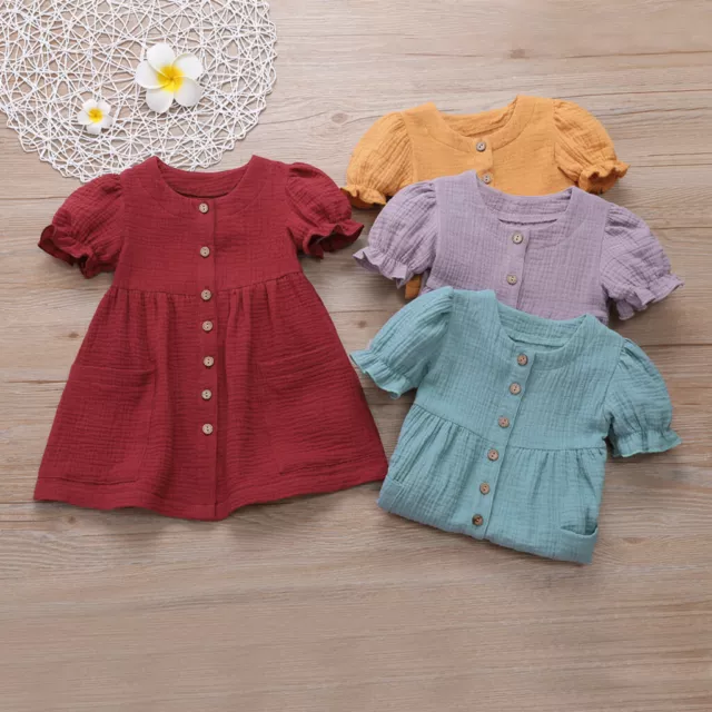 Abito alla moda principessa in lino massiccio arricciato per bambini bambini