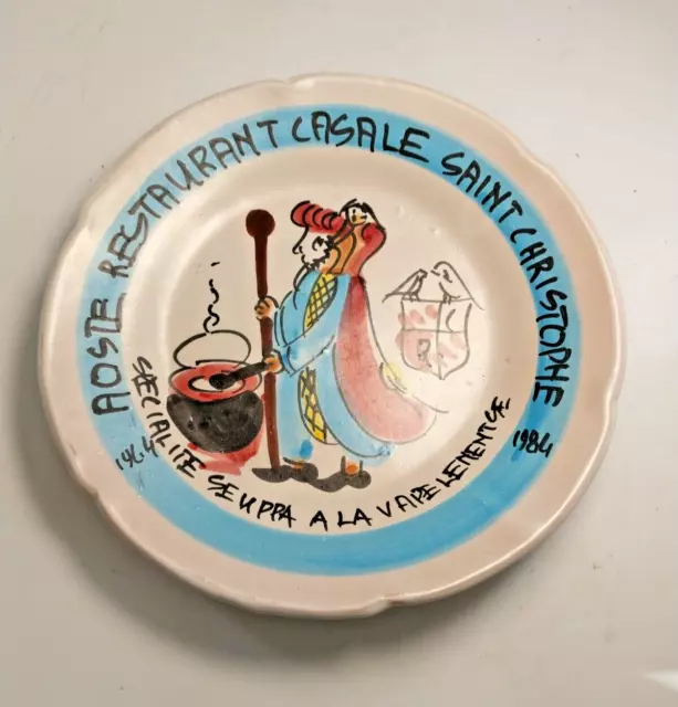 1984 Buon Ricordo Soup Plate Solimene Vietri Italian Ceramic Saint Christophe 9"