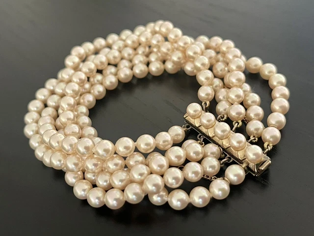 Bracelet Triple Rangs Perles Argent Vermeil Bijou Ancien Bel Etat