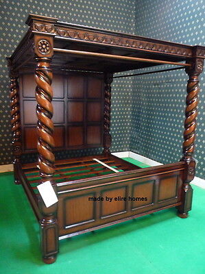 Super King size 6' Mahogany finish Four poster canopy Tudor style mansion Bed