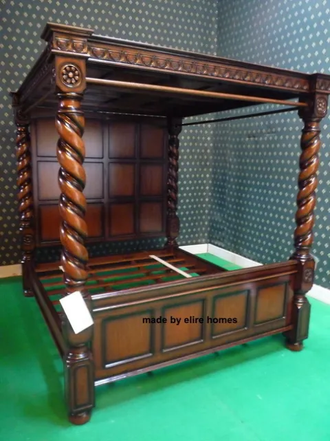 USA Queen  Mahogany finish Four poster canopy Tudor style mansion Bed