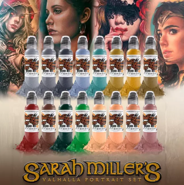 World Famous 16 Color Sarah Miller Valhalla Portrait Tattoo Ink Set 1 oz in USA