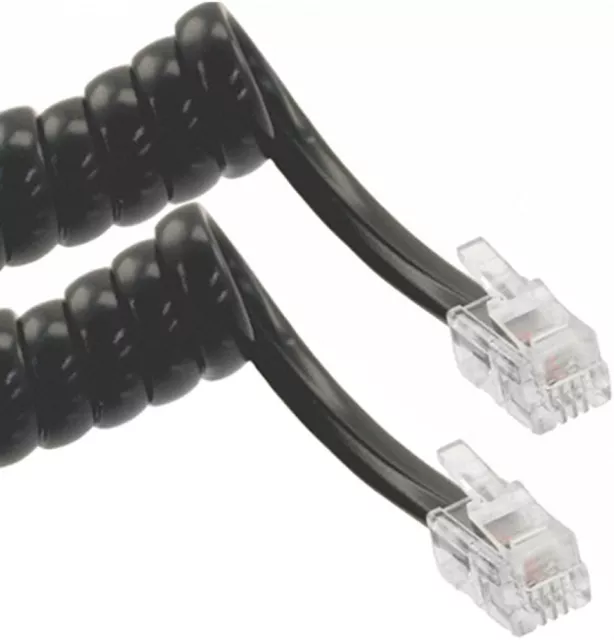 1.5M Telephone Handset Curly Cord Rj10 To Rj10 Plug 4P4C Black Coiled Cable/Lead