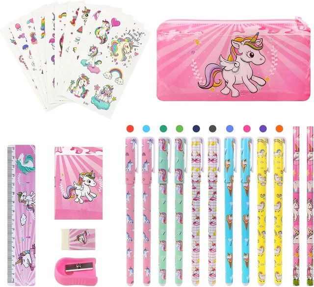 Set Cancelleria Unicorno Per Bambina - Astuccio, Penne, Quaderni E Adesivi, Regalo Compleanno O Natale