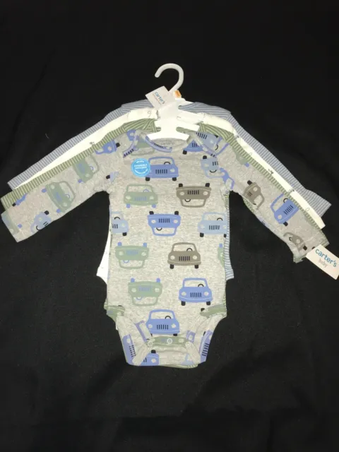 Carter's 4 Pack Little Baby Basics Bodysuits Boy Car One-Pieces Size 18 mos