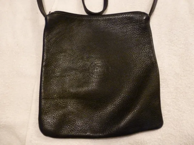ROOTS Black Pebbled Leather Purse Handbag, White Initial K, Magnet Closure