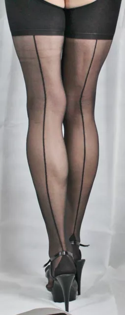 Extra Long Black French/Point heel seamed  Stockings