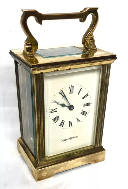 MAPPIN & WEBB Brass Carriage Mantel Clock Timepiece with Key TICKING AWAY 2