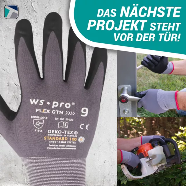 12 - 120 Paar Arbeitshandschuhe Flex Montagehandschuhe Nitril Nylon Größe 8 - 11 3