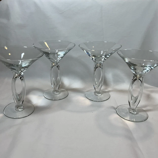 4 LIBBEY OMEGA Martini Glasses Set Elegant Clear Open Stemware Cocktail