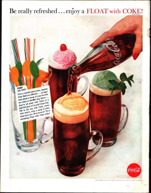 1960 Coca Cola ad ~ ENJOY A FLOAT WITH COKE nostalgic d1