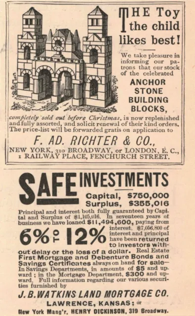1888 Anchor Stone Building Blocks Richter Co. Victorian Original Print Ad 2T1-66