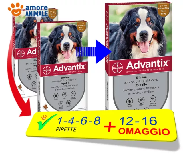 Advantix Bayer - Per cani da 40-60 kg - 1 / 4 / 6 / 8 / 12 / 16 pipette