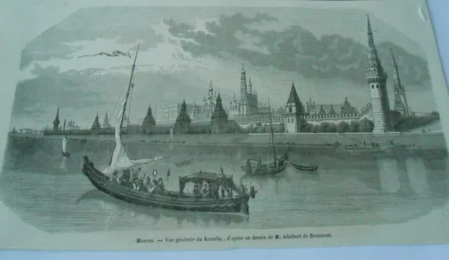 Gravure 1849  Moscou Vue générale du Kremlin