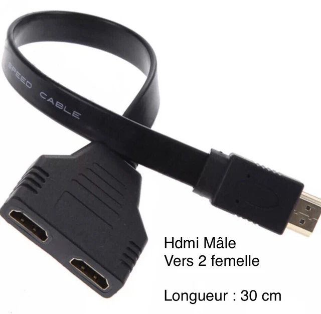 ADAPTATEUR HDMI MÂLE vers 2 femelle Dual Splitter HDTV . Longueur 30 Cm ...