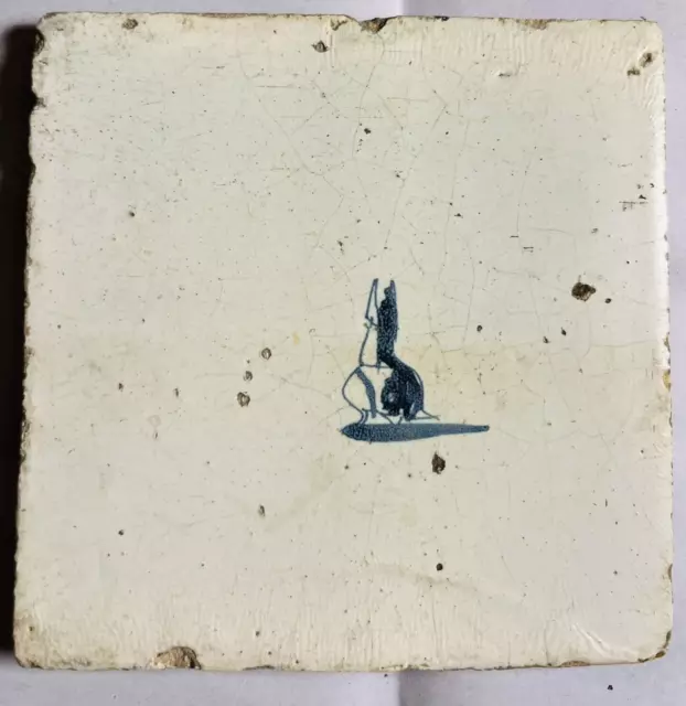 17th or 18th Century Dutch Blue and White Delft Tile - Bunny A24